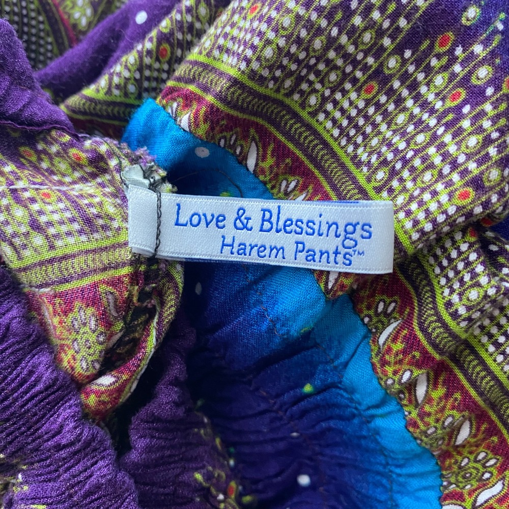 Love & Blessings Cotton Boho Beachy Relaxed Harem Pants OS Purple - Picture 6 of 6